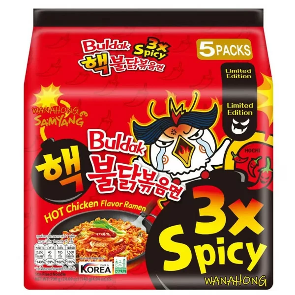 3x Spicy! Buldak Ramen Gusto pollo piccante - Confezione da 5 - 700g